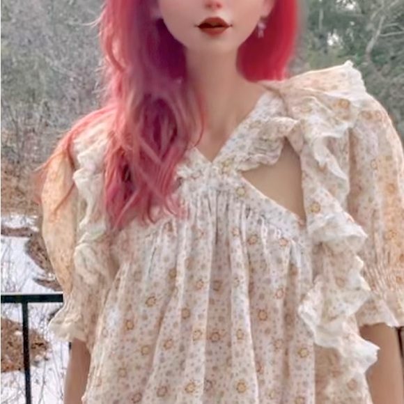 ❄️❤️🔥DÔEN ‘Nisha’ Dress Alabaster Countryside Ruffle Calico Maxi Dress XS - Picture 3 of 14